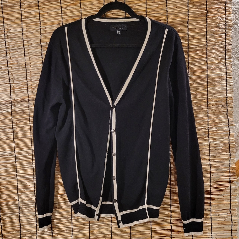 Twentyone Men Black w/Cream Piping Metal Snaps Cardigan